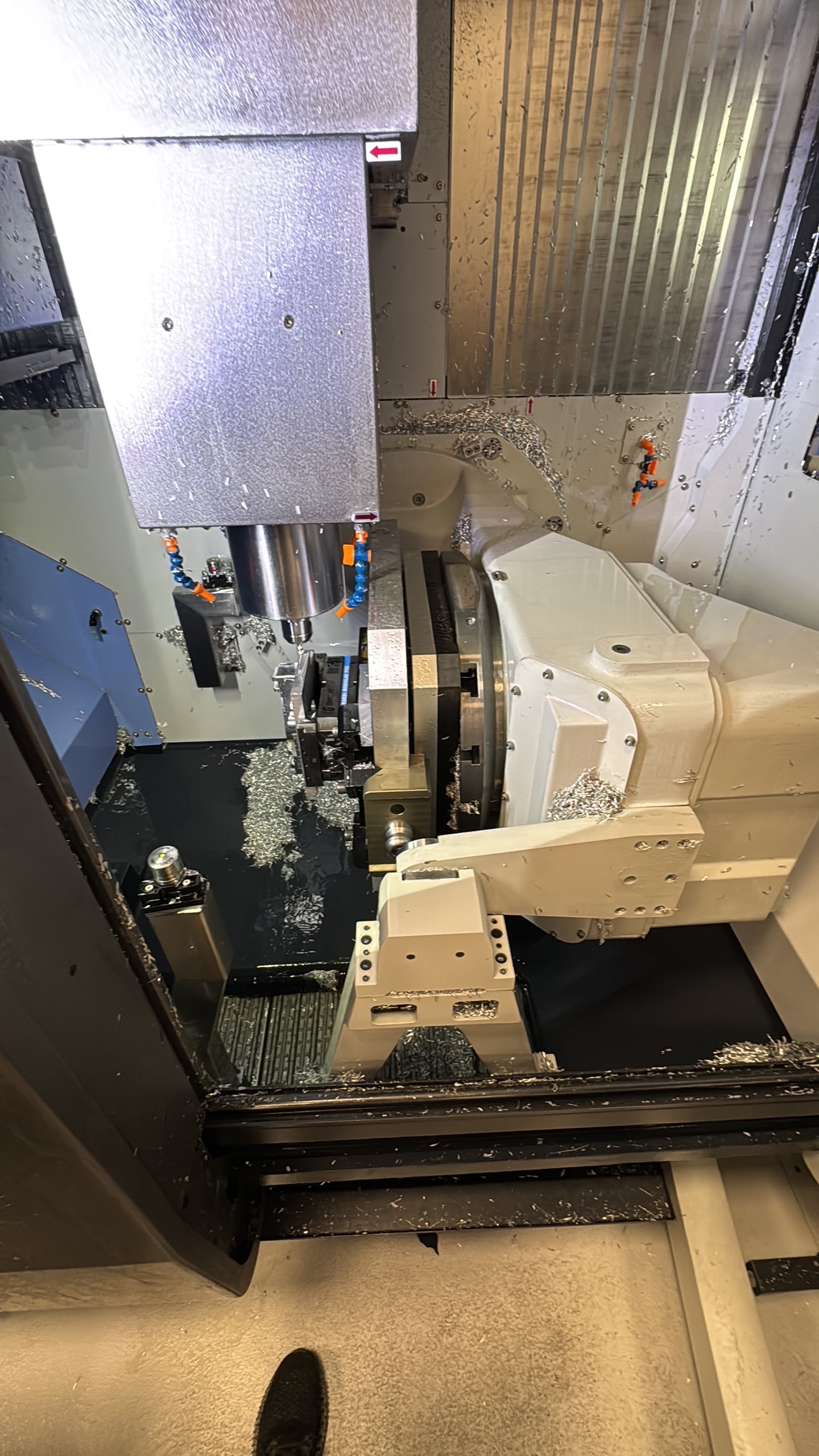 Bearing bore finish pass — boring head dialled in for 5-micron tolerance on the wheel bearing seat