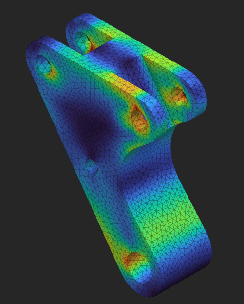 FEA stress distribution across bellcrank under worst-case corner loading