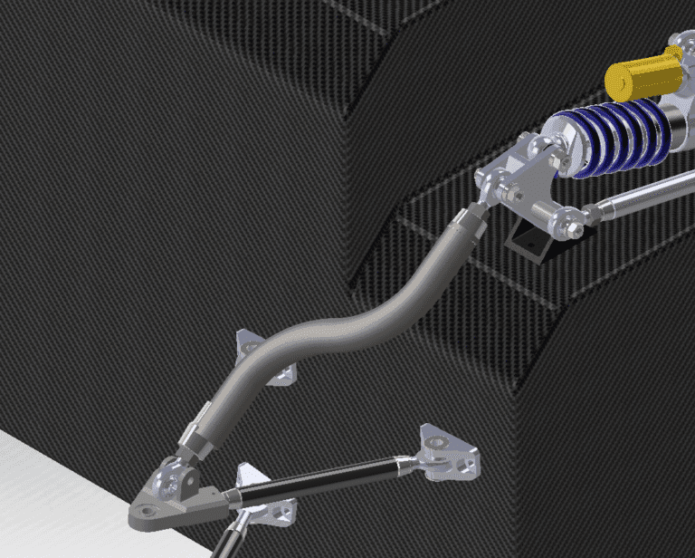 Curved pushrod in context on the car